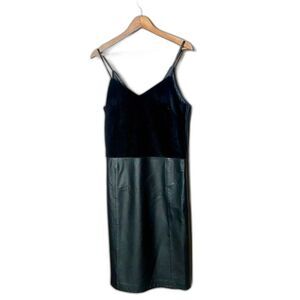 WHITE ASOS black leather dress with faux fur spaghetti straps NWOT sz 4 party